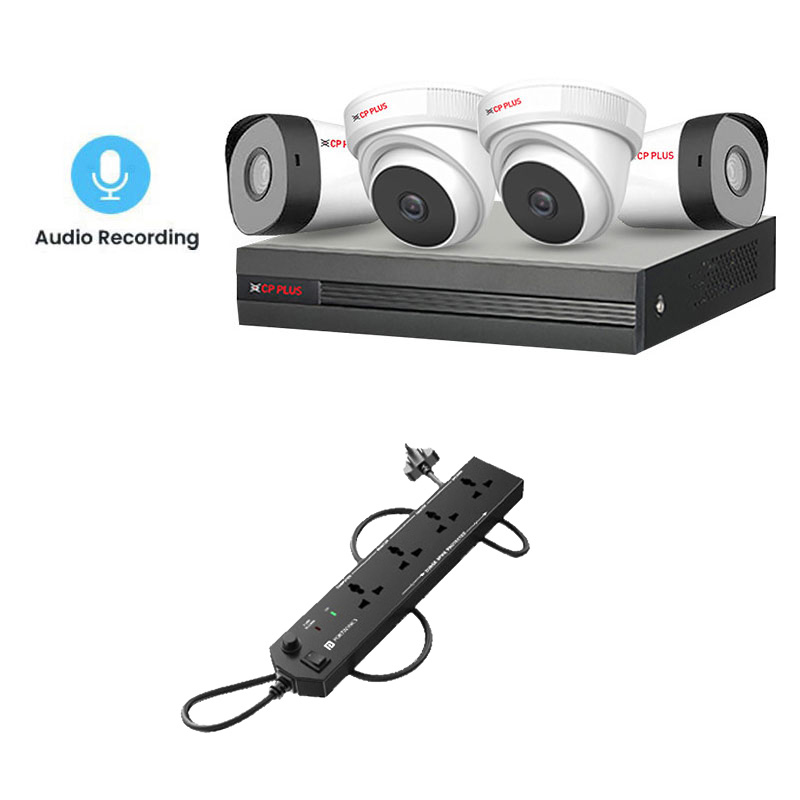 Picture of CP PLUS 4 CCTV Ca meras Combo (2 Indoor & 2 Outdoor CCTV Cameras with mic) + DVR + HDD + Accessories + Power Supply + 90m Cable + Power Strip